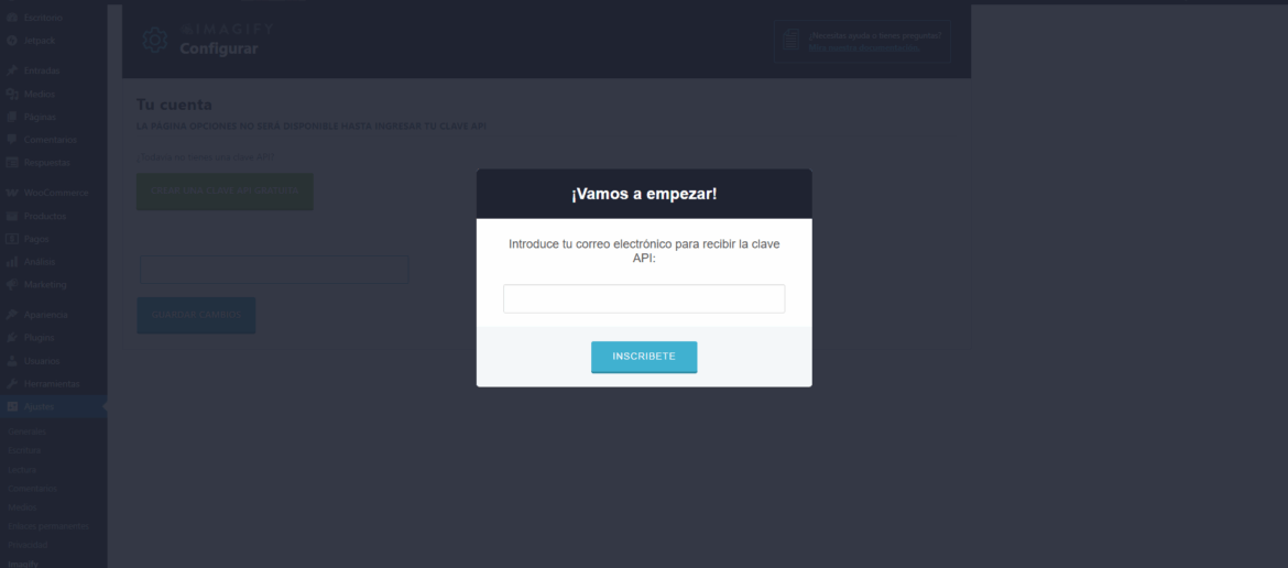 Crear API gratuita en Imagify