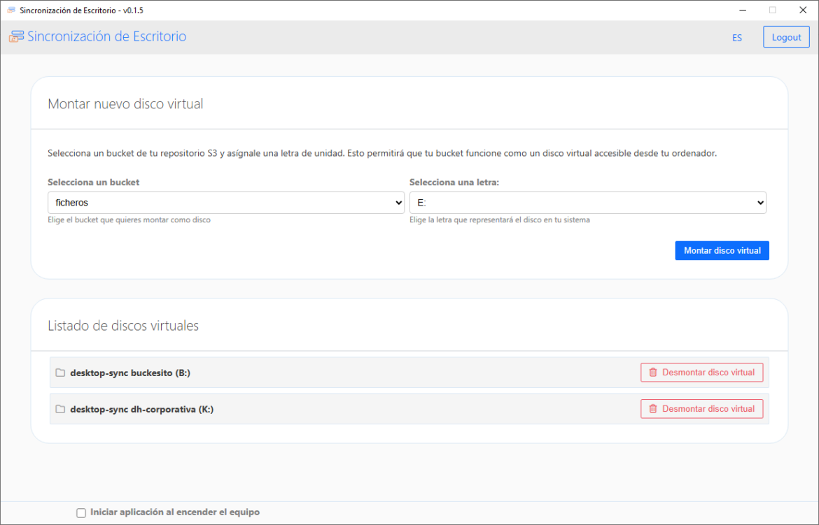 Interfaz Sincronización de Escritorio
