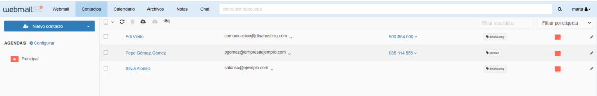 Contactos Webmail