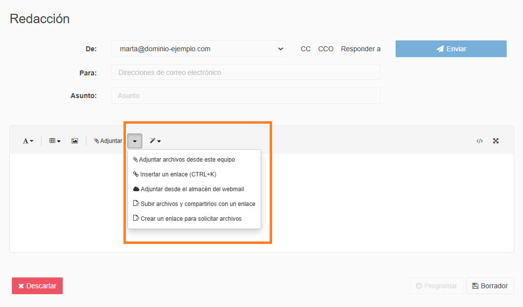 Subir y compartir archivos mediante enlace.