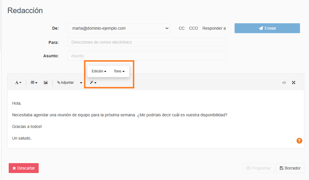 Redacción inteligente webmail dinahosting